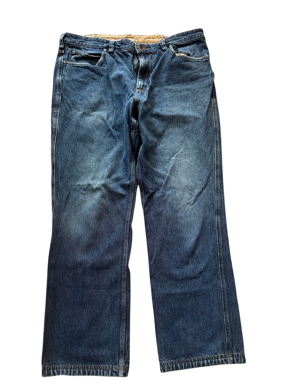 Duluth Trading Co Mens Jeans 42x34 Blue Denim Workwear Relaxed Straight Leg
